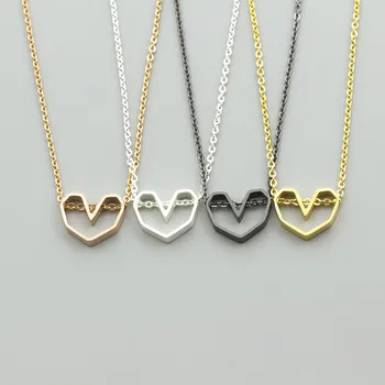

V Attract 10Pcs Lot Mix Color Heart Hollow Pendant Necklaces Gold Chains Women China Fashion Jewellery 2018 Wholesale