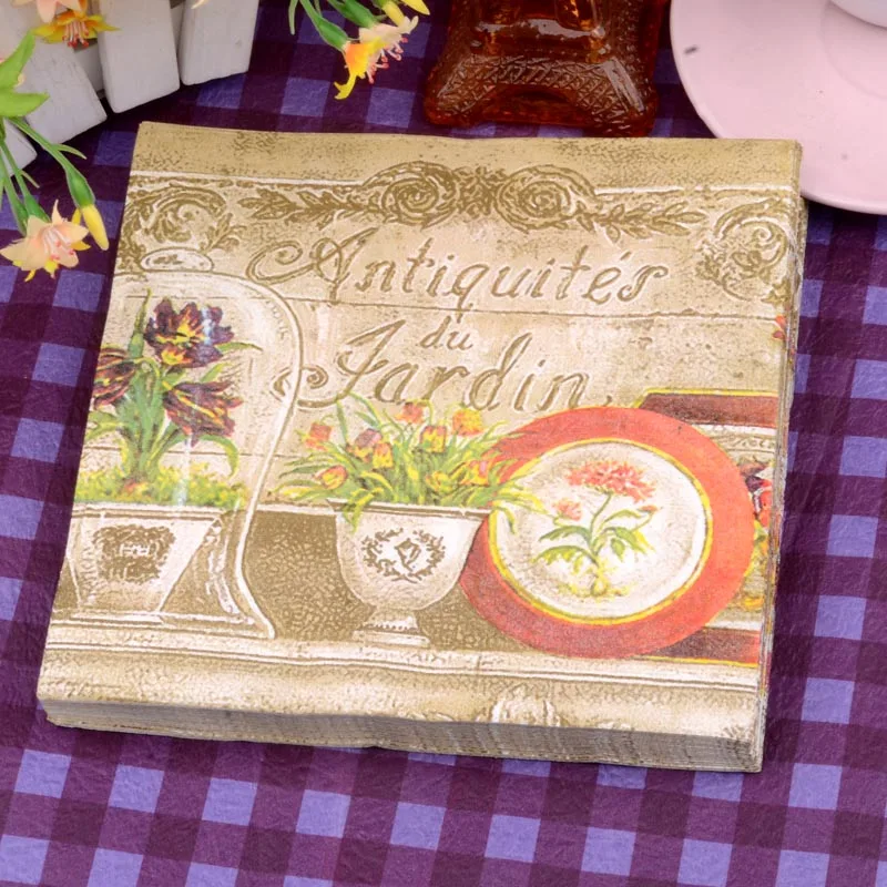 Retro Designs Paper Napkin Tissue Print Flower Vase Patterned