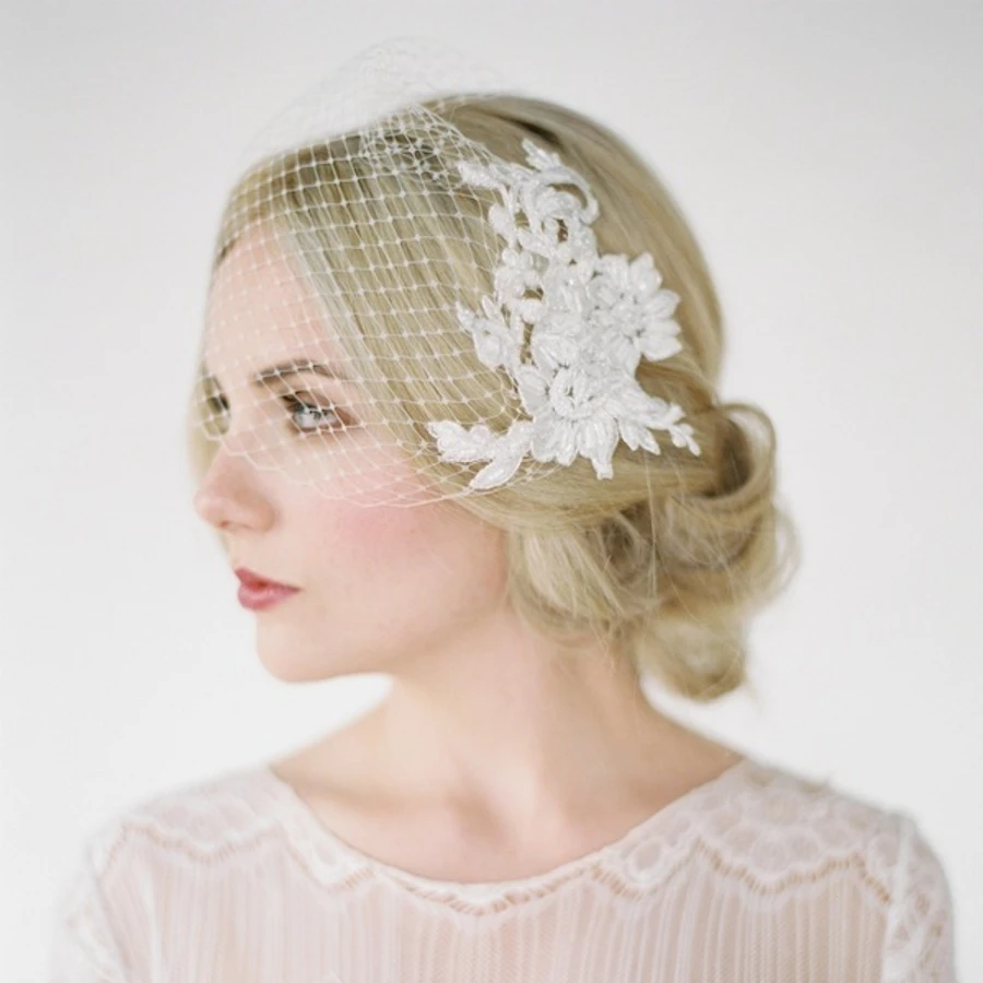 Lace Applique Beading Birdcage Wedding Veils High Quality Head Bridal