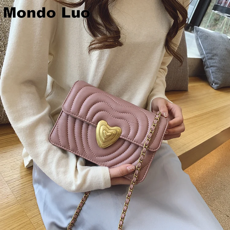 

2019 Fashion Heart Design Single Shoulder Mini Chain Cross-body Bright Color Cute Girl Bag
