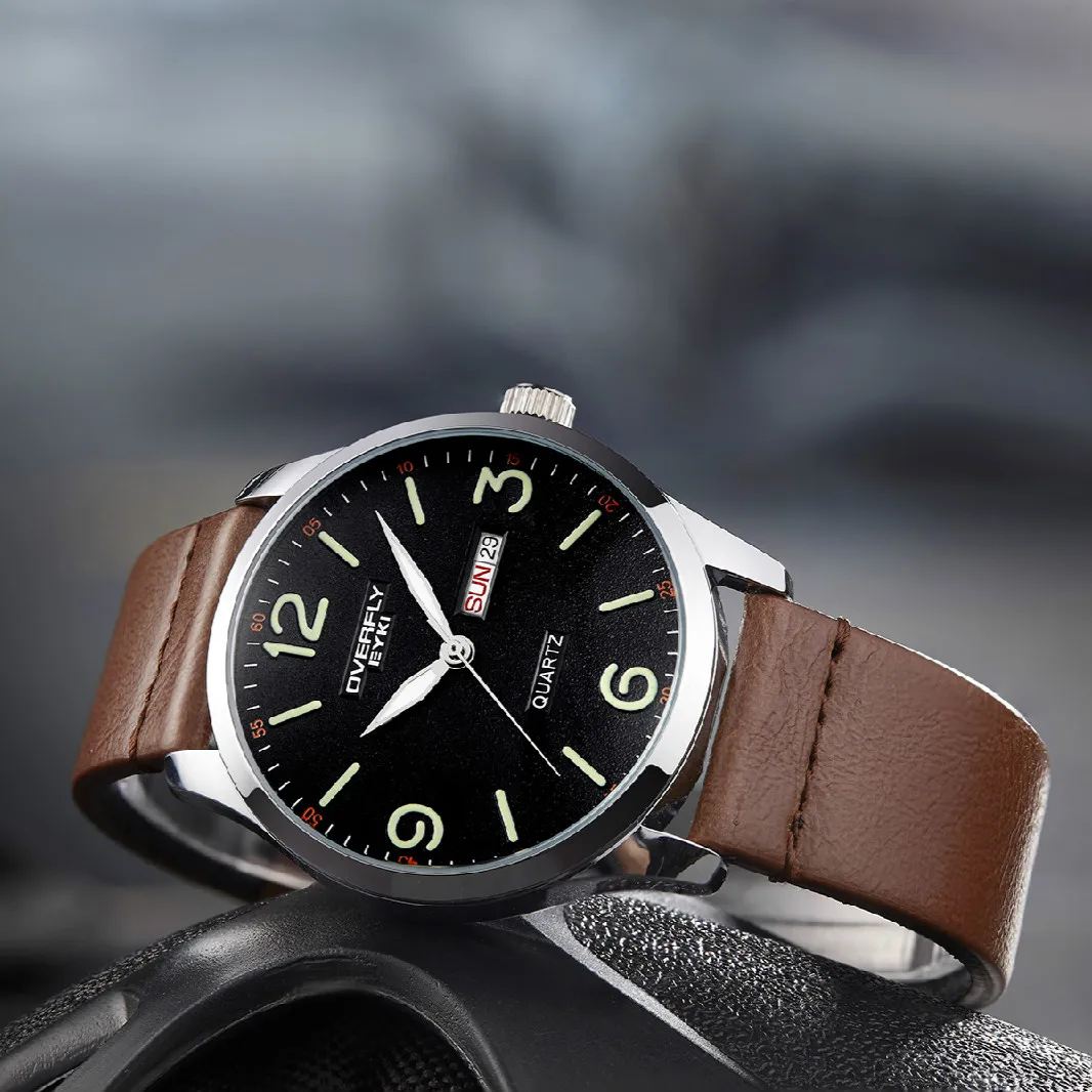 

EYKI Japan Movement Quartz Watches Men Brand Date Week Display Sports Wrist Watch Military Leather Male Clock Relogio Masculino