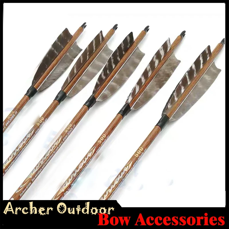 

6/12pcs Spine 400 500 600 Wooden Pure Carbon Arrows ID 6.2mm 32" 5inch Turkey Feathers 100gr Arrow Head Traditional Bow Hunting