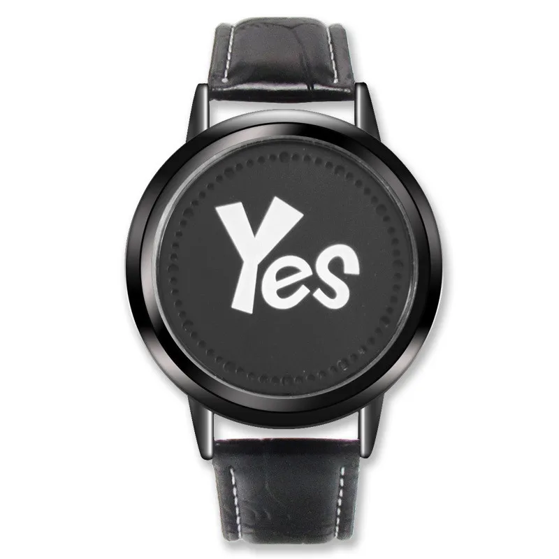 Fashion Mens Womens Leather LED Watch Casual YESNO Wrist Watch Kids children's Watches Creative LED Lights Quartz Watch 2019