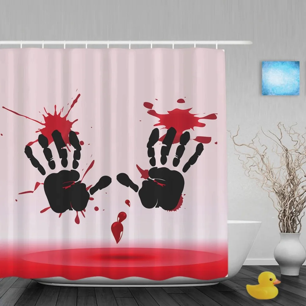 Pink Bloody Hand On A Wall Bathroom Shower Curtains Halloween Funny