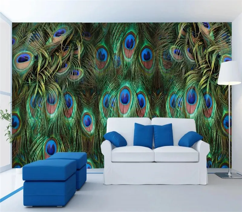 

Custom wallpaper creative peacock feather TV living room wall decoration waterproof material