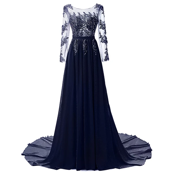 Вечерние платья с длинными рукавами сексуальное длинное формальное платье А-силуэт вечерние платья - Цвет: navy blue