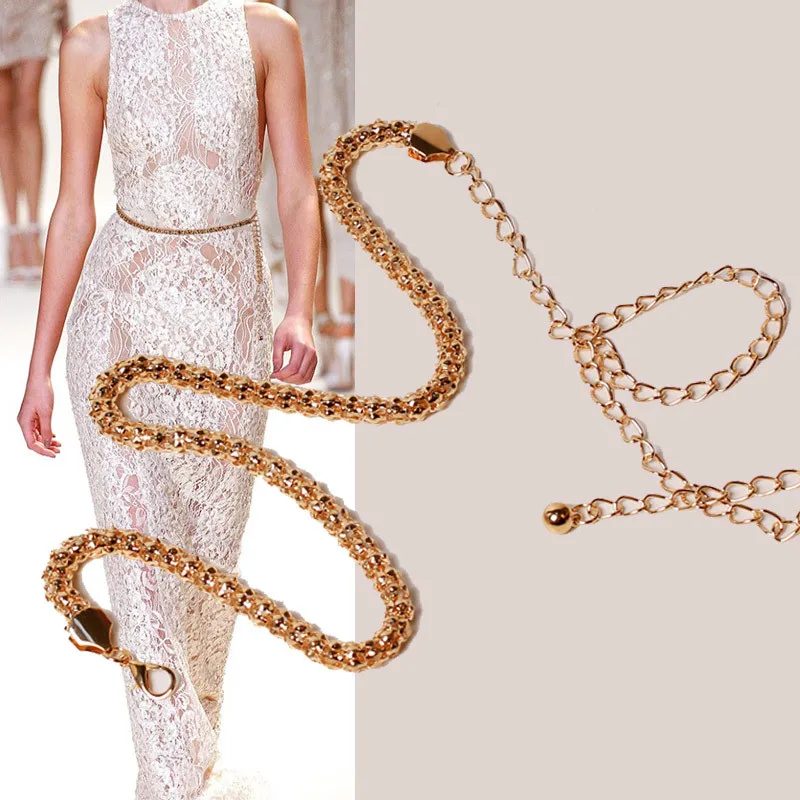 

OLOME Metal Round Corn Waist Chain Gold Fashion Dress Belt Ladies Hollow Female Belt Accessories