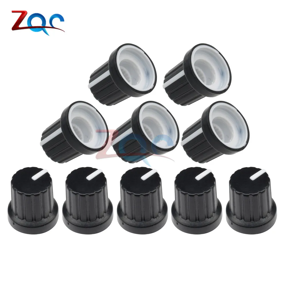 10 Pcs WH148 knob 6mm Shaft Hole Dia Plastic Threaded Knurled