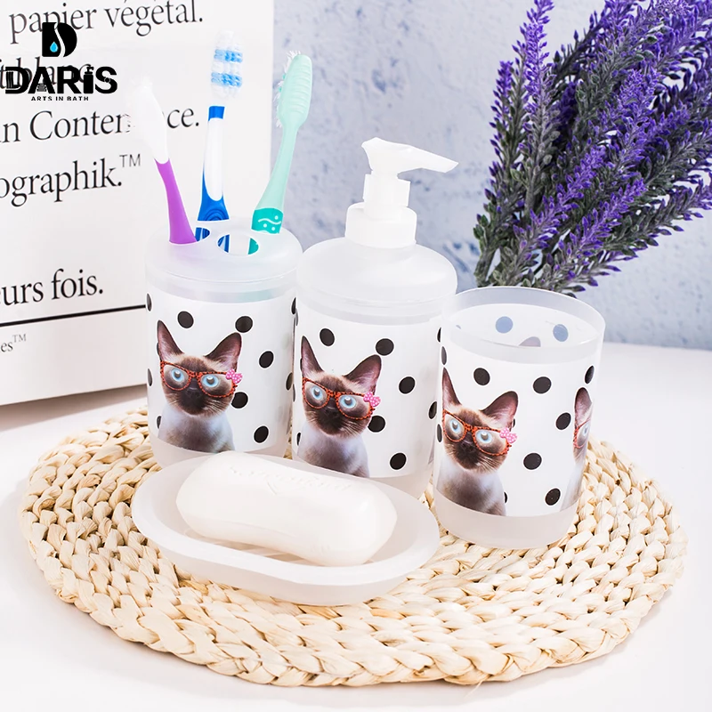 

SDARISB Bathroom Accessories China Flowers Bath Set Pink Soap Box Soap Storage Toilet Brush Multi-piece Sets Plastic Beautiful