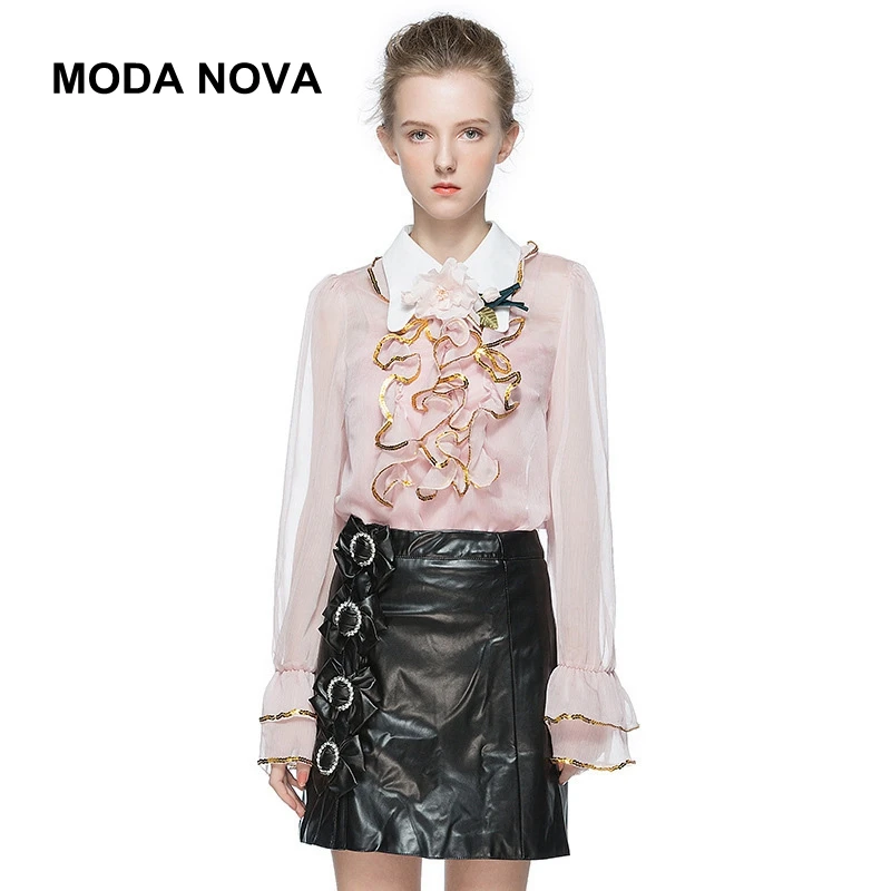 MODA NOVA Дизайнерская Женская Сексуальная Блузка 2018 Осенняя перспективная рубашка