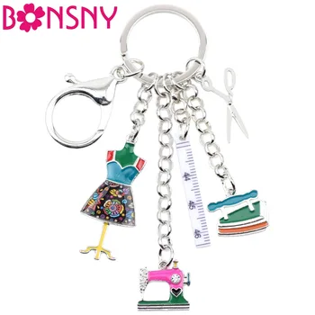 

Bonsny Enamel Alloy Sewing Machine Tools Scissors Ruler Key Chains Keychains Pendant Vintage Bag Car Purse Charms Gift Drop Ship