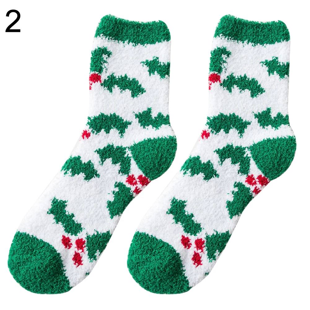 Милый Рождественский Санта Клаус полосатый коралловый флис теплые пушистые зимние носки-тапочки для женщин - Цвет: 2
