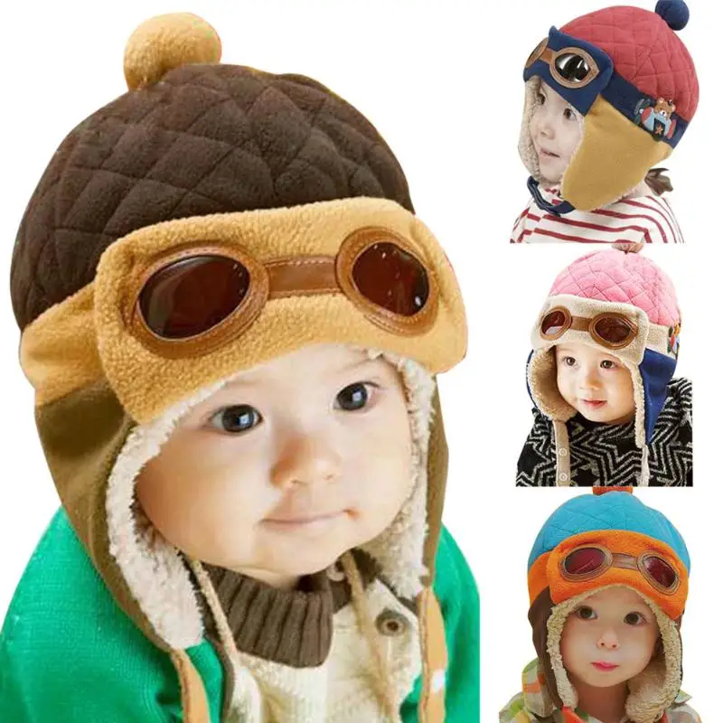 

2pc Warm winter baby hats Knitted Earflap Hat and Scarf Set Casual Kids Warm Skullies Beanies Warm Caps baby hats for girls boy