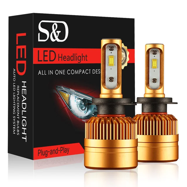 S&D 2Pcs H7 LED Car Headlights Bulb Kit With Philips Chip 50W 8000lm Auto Fog Light Lamp 6500K