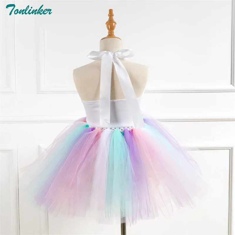 Girls Unicorn Pony Costume With Headband Tutu Dress Flower Sequin Princess Girls Party Dress Children Kids Unicorn Costumes New 
