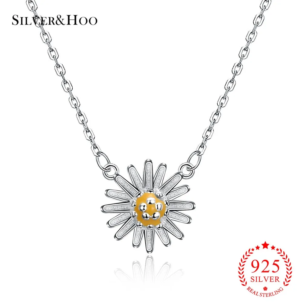 

SILVERHOO Authentic S925 Real Sterling Silver Long Chrysanthemum Pendant for Woman 925 Sterling Silver925 Necklace