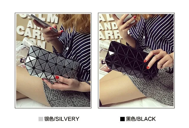 Deformable Women Geometry Quilted Plaid Mosaic Sequins Mirror Wallet Clutch Bag BaoBao Lattice Laser Foldable Cosmetic Bag (14)