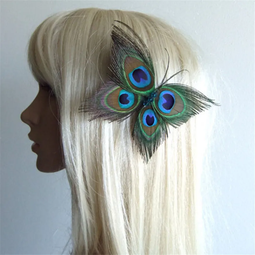 

2017 New Butterfly Peacock Feather Bridal Wedding Hair Clip Pin Head Hairpin