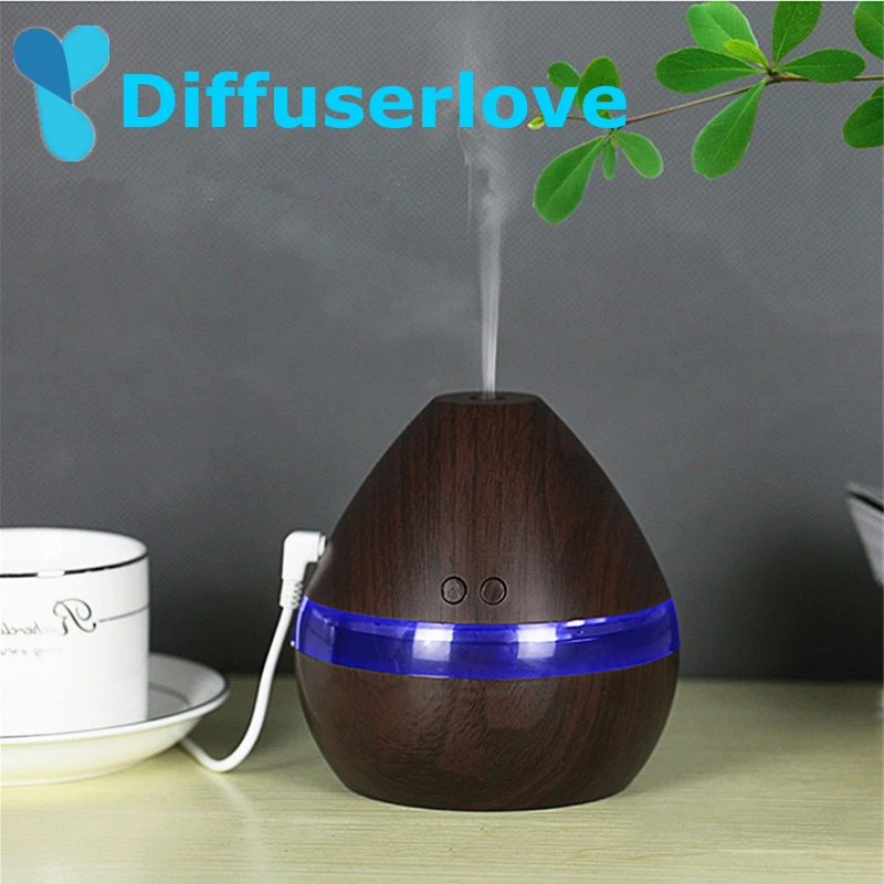 

Diffuserlove 300ml Ultrasonic Wood Grain Air Humidifier Mini Essential Oil Diffuser Aroma Mist Maker With 7Color LED Night Light