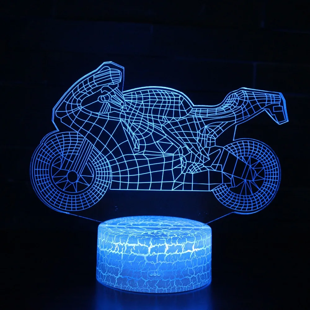 Цветной сменный гоночный мотоцикл мото велосипед Иллюзия светодиодный 3D Визуальный ночник креативная Спальня украшение свет Новинка лампа