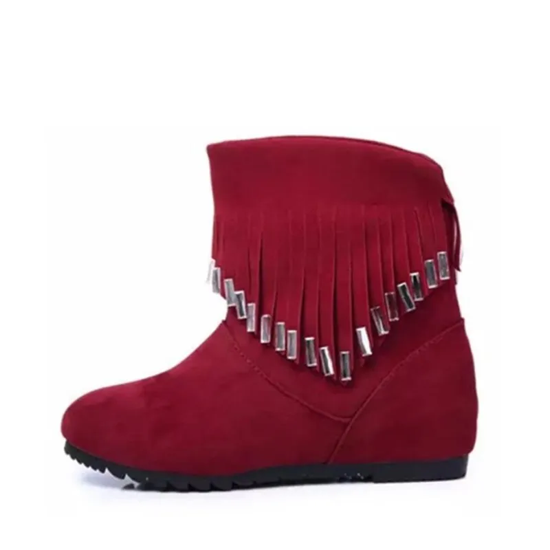 Female Autumn Short Boots Height Increasing Round Toe Fringe PU Leather Martin for Women Spring | Обувь