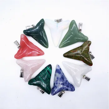 

Wholesale assorted mixed natural stone Shark tooth shape pendants for jewelry making 8pcs/lot free shipping