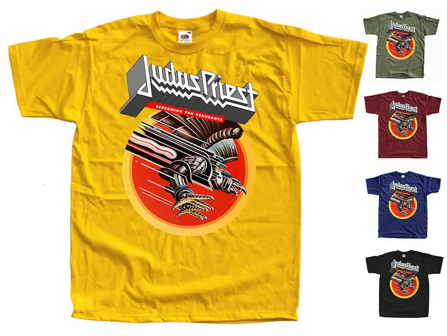 

Judas Priest Screaming for Vengeance yellow black t shirt 100%cotton sizes S-3XL