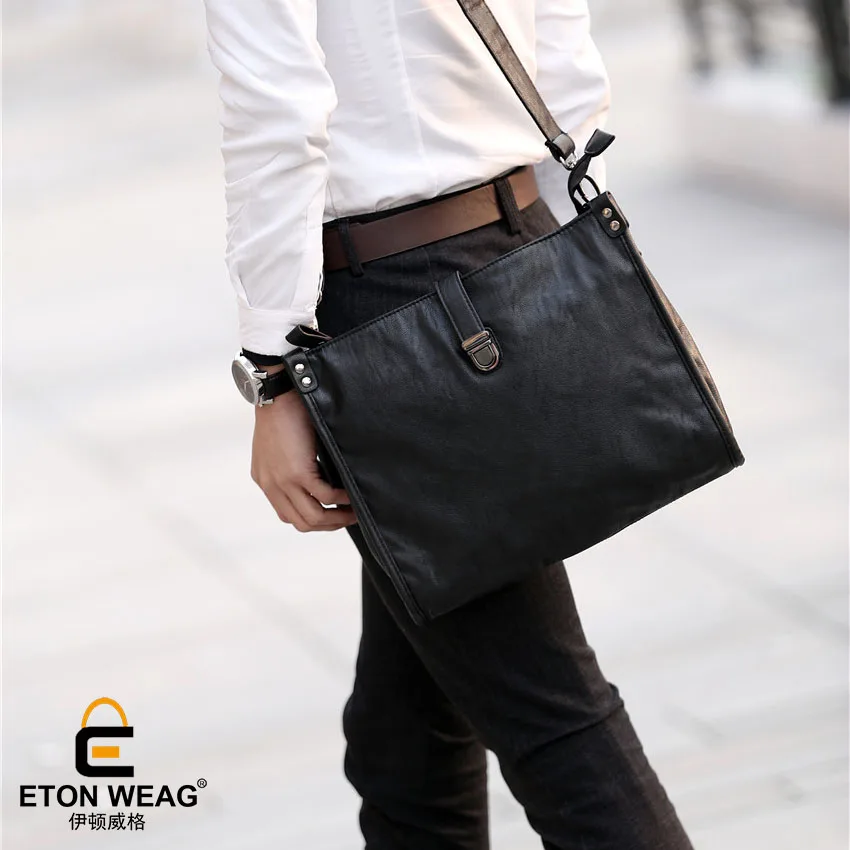 ETONWEAG Brands Messenger Bag Men Leather Black Vintage Crossbody