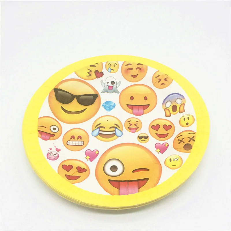 

10pcs/lot emoji theme Child Kids Boys Birthday Party Paper Plate Dish 7inch Printing Round Plates Party Supplies smiling face