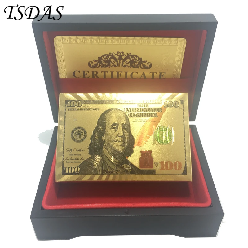 

NEW $100 Dollar Colored Gold Foil Plated Poker Cards With Black Box For Birthday Gift Decoration
