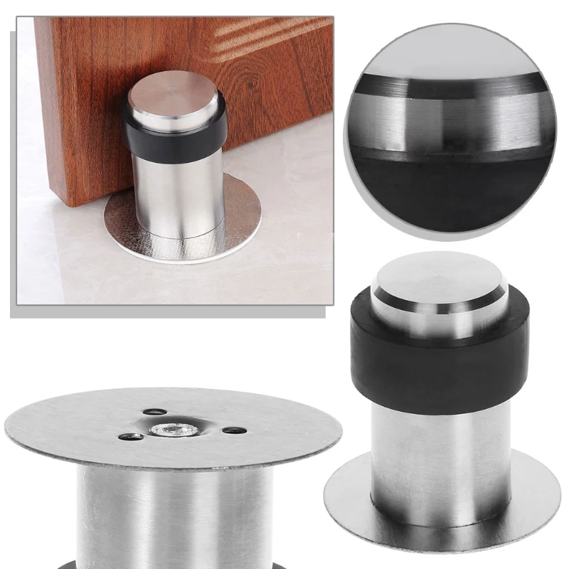 

Door Stops Anti-Collision Stainless Steel Rubber Stopper Round Floor Mounted New