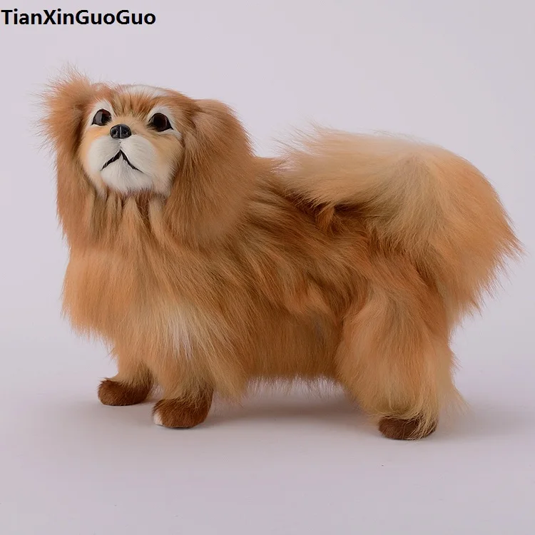 

simulation pekingese dog hard model,polyethylene&furry furs brown dog large 28x16x25cm handicraft ,home decoration gift s0708