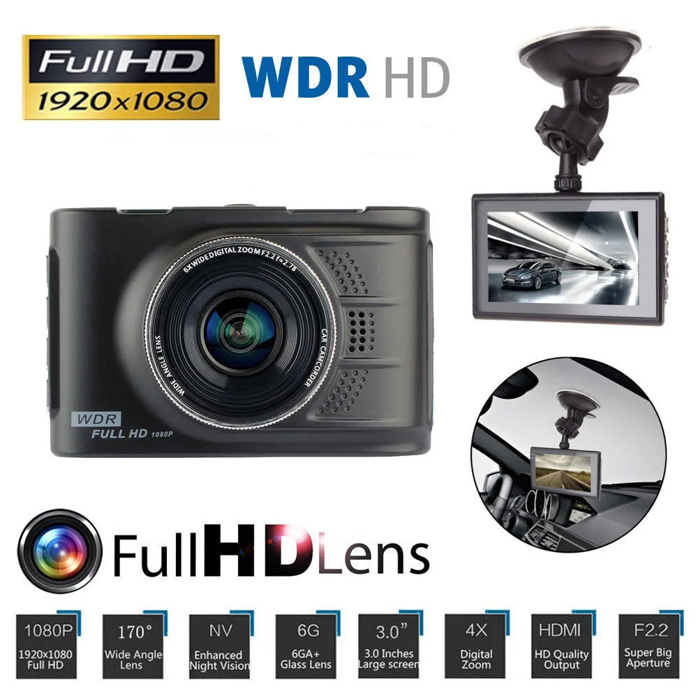 

LESHP Vehicle Video Cam Recorder 3" Full HD 1080P Car DVR CCTV Dash Camera 170 Degree Wide Angle Lens G-Sensor Support TF Card