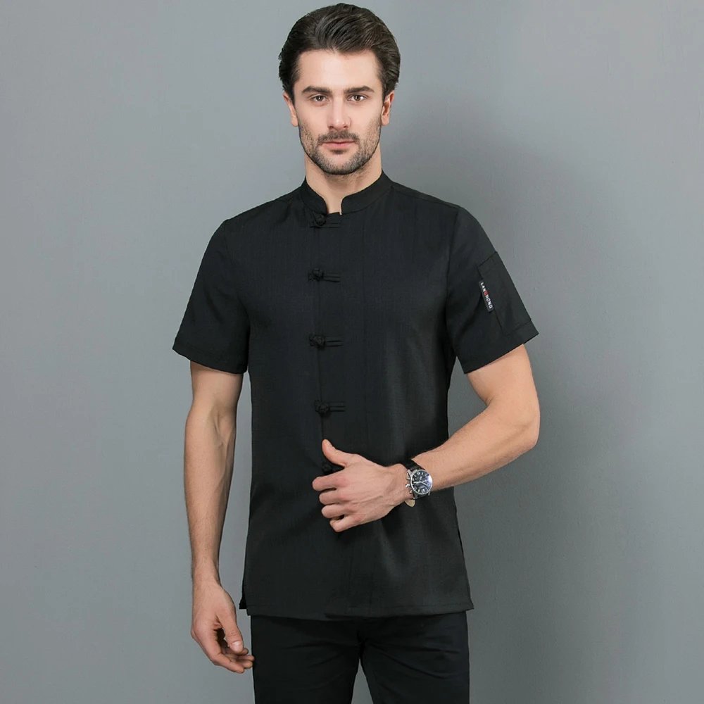 Новая M-4XL в китайском стиле еда обслуживание верхняя одежда для повара Униформа черно-белый с коротким рукавом отель кухня рабочая одежда для мужчин