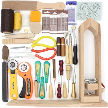 

Can Choose,LeatherCraft Tools Set, Leather Needle Thread Handmade Needlework for Sewing Awl Scissors Wood Clip DIY Craft Tools