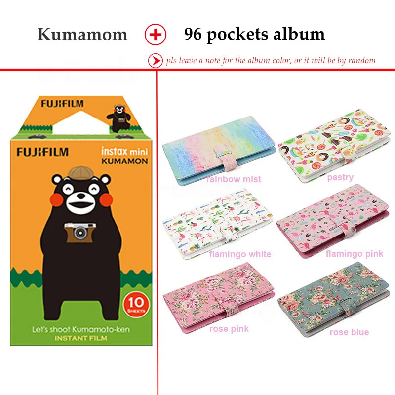 Fujifilm Instax Мини-фильм Кумамон 10 листов для Instax Mini 9 8 8+ 7 s 70 90 25 мгновенных Polariod Камера принтер для смартфонов SP-2 1 - Цвет: Film and 96P Album