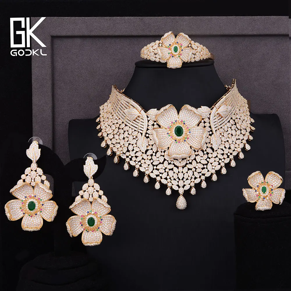 GODKI Luxury Cubic Zircon Nigerian Jewelry sets For Women wedding Indian Necklace Earrings sets Bangle Ring parure bijoux femme