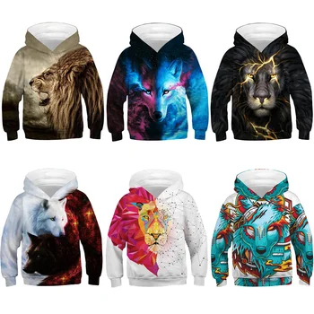 

Cool Boys Girls Hoodies Teenagers Spring Autumn Outerwear Kids 3D Print Wolf Hooded Sweatshirt Clothes Children's Pullover Tops