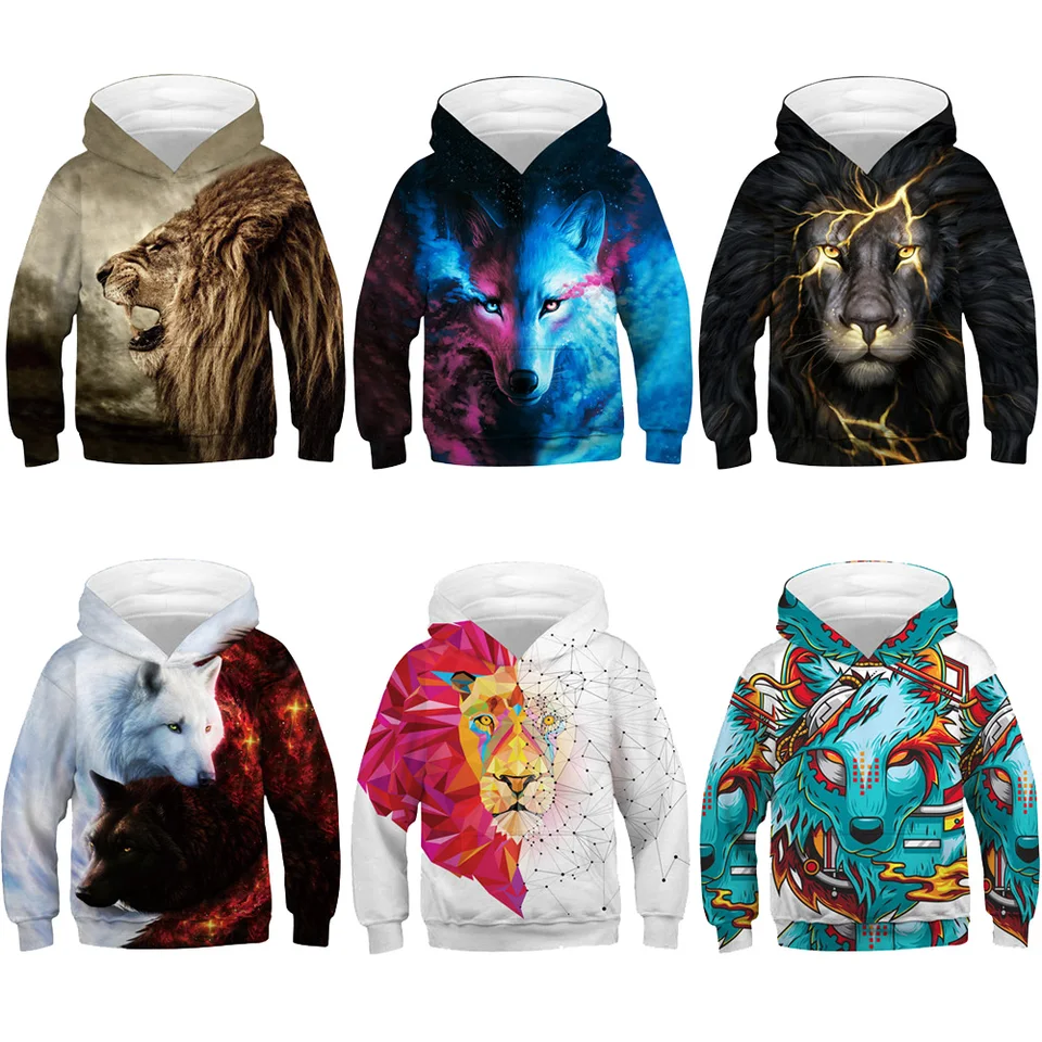 Fajne Chłopcy Dziewczęta Bluzy Nastolatki Wiosna Jesienna Odzież Wierzchnia Dzieci 3d Nadruk Wilka Bluza Z Kapturem Odzież Dziecięca Pulowerowe Topy Bluzy Z Kapturem I Bluzy Aliexpress