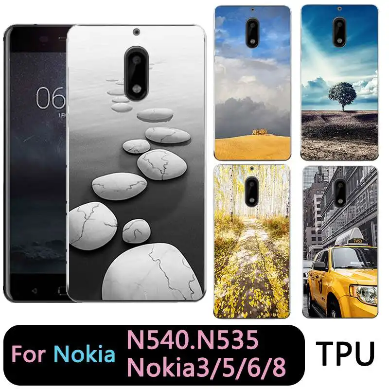 QMSWEI Soft TPU Phone Case For nokia3 nokia5 nokia6 nokia8 N540 N535 Clear View Tree Sky Cloud Printed Back Cover Free Shipping |
