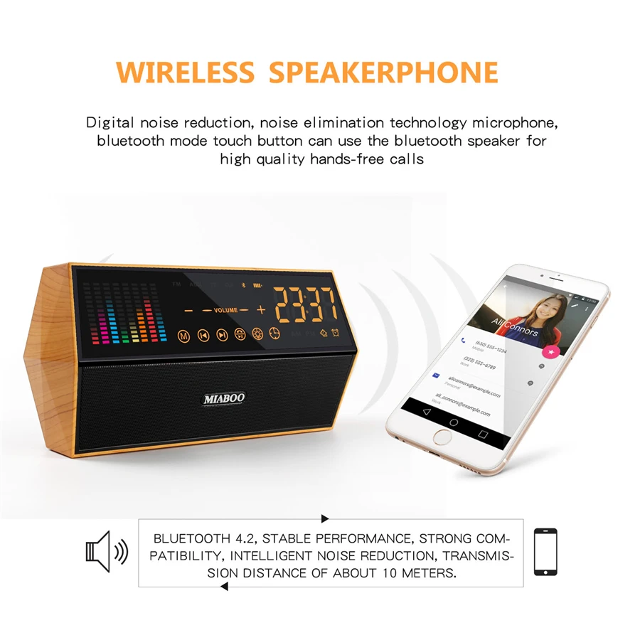 Год древесины портативный Bluetooth динамик поддержка TF красочный спектр сенсорный для телефона ПК радио громкоговоритель в стиле ретро с микрофоном