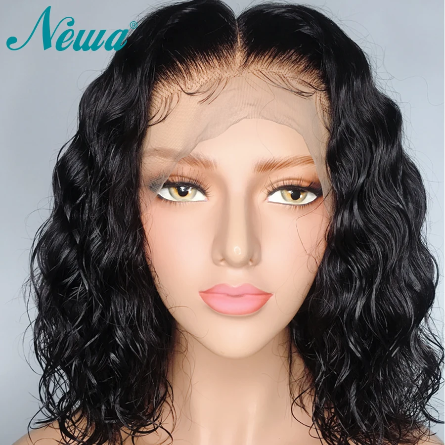 Newa Hair 360 парик с фронтальным кружевом предварительно сорвал короткие волнистые волосы с фронтальным кружевом парики для черных женщин бразильские бесклеевые парики Реми