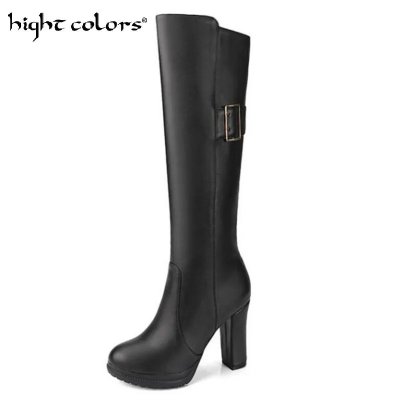 Botas Mujer Women Boots High-heeled Thick with Women Knee High Boots Waterproof Martin Shoes White Women's Shoes