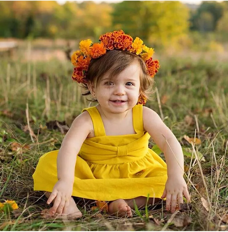 2018 New Summer Baby Girls Dress Infant toddle kids bebe girls Pure Yellow Top quality dresses Baby girls clothing dress only