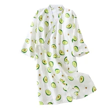 Свежая и естественная женская ночная рубашка с принтом авокадо, летняя комфортная Хлопковая пижама, кимоно, халат, свободный тонкий женский домашний халат
