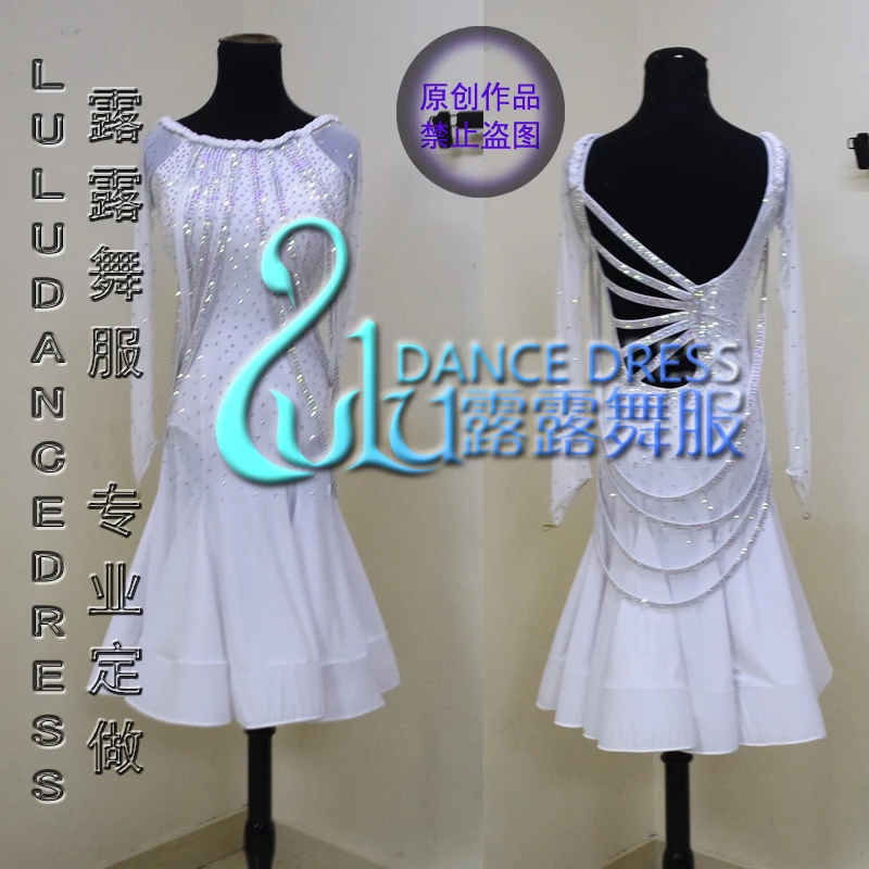 

Tassel Latin Dance Dress Clothing Salsa Costume Ballroom white big swing Latin dress