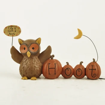 

Owl Resin Pumpkin Figure With Hoot letters Life is such a Hoot Metal Animal Dolls Decoration Hogar for Kids Bedroom Home Decor