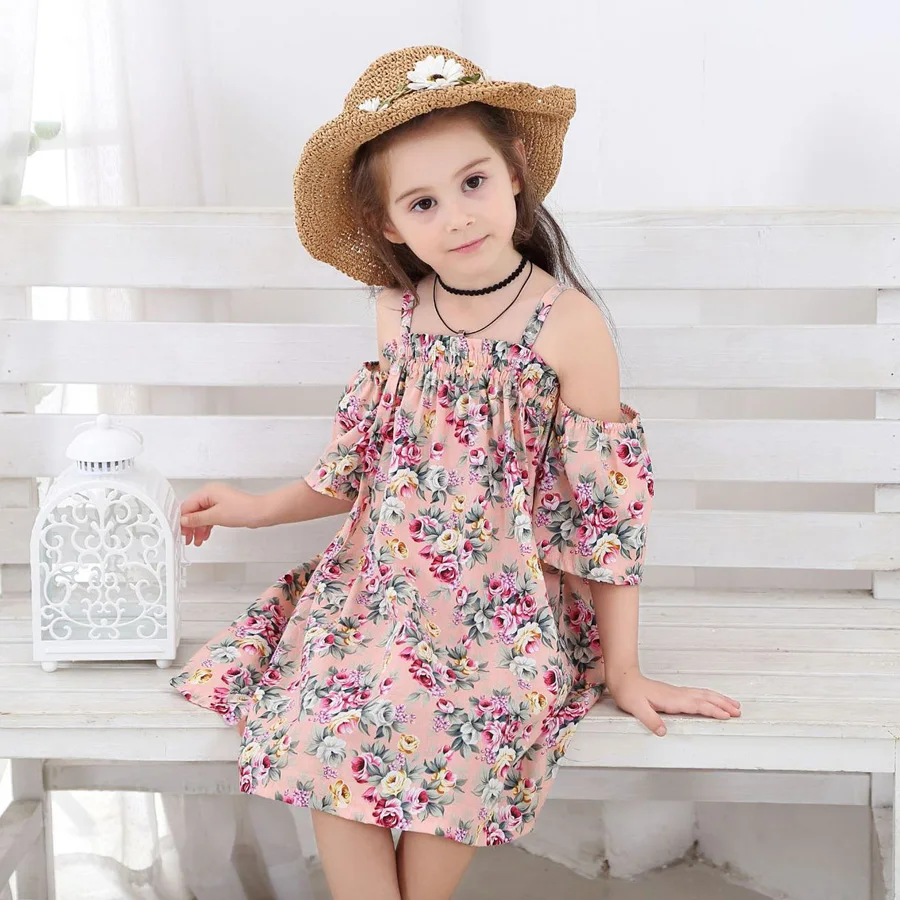 Fashion Floral Girls Summer Dress Kids Cotton Sleeveless Casual Sundress Teenage Strapless Clothes Princess Dress (8)