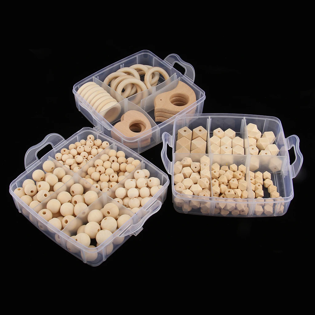 

DIY Nursing Natural Geometry Round Hexagon Wood Beads Baby Teether Toys Set