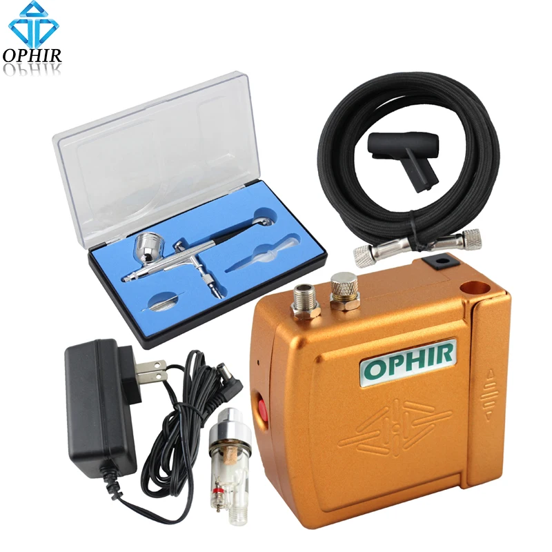 OPHIR Mini Air Compressor & 0.3mm Dual-Action Airbrush Kit for Nail Art Cake Decorating Tool Hobby Airbrushing _AC003G+004+011